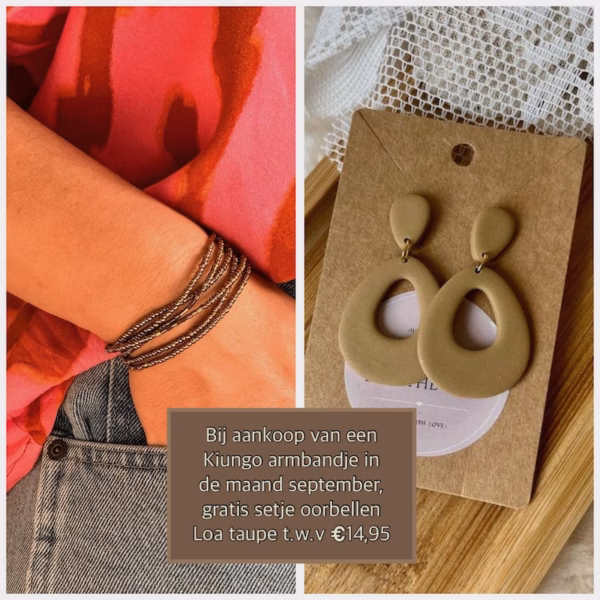 SEPTEMBERACTIE: Kiungo Armbandje Mueni + Gratis setje Loa taupe